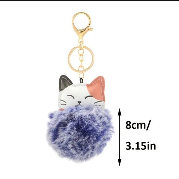 New, Cat Pom Pom Plush Keyring/Bag Charm - Picture 3 of 5